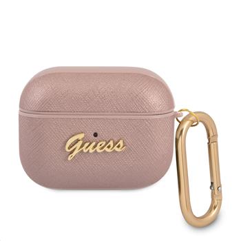 GUAPSASMP Guess Saffiano PC/PU Metal Logo Pouzdro pro Airpods Pro Pink thumb