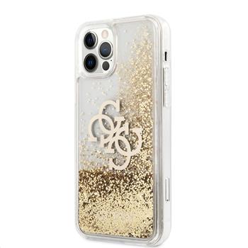 GUHCP12MLG4GGO Guess TPU Big 4G Liquid Glitter Gold Zadni Kryt pro iPhone 12/12 Pro Transparent thumb