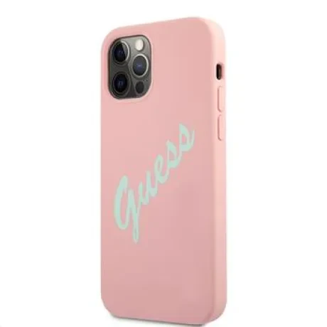 GUHCP12MLSVSPG Guess Silicone Vintage Green Script Zadni Kryt pro iPhone 12/12 Pro 6.1 Pink