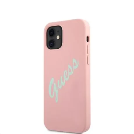 GUHCP12SLSVSPG Guess Silicone Vintage Green Script Zadni Kryt pro iPhone 12 mini 5.4 Pink