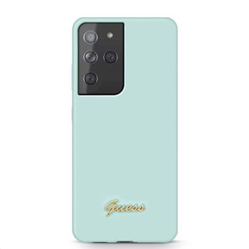 GUHCS21LLSLMGLB Guess Silicone Metal Logo Script Zadni Kryt pro Samsung Galaxy S21 Ultra Light Blue thumb