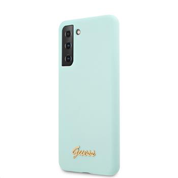 GUHCS21SLSLMGLB Guess Silicone Metal Logo Script Zadni Kryt pro Samsung Galaxy S21 Light Blue thumb