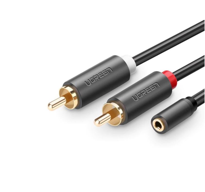 CABLU audio Ugreen, "AV102" stereo 3.5 mm jack (M) la 2 x RCA (T), 0.25m, conectori auriti, gri "10561" (include TV 0.18lei) - 6957303815616 thumb