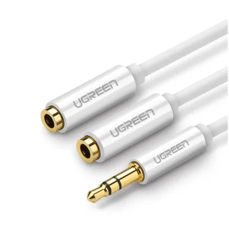 CABLU audio Ugreen, &quot;AV123&quot; stereo 3.5 mm jack (T) la 2 x 3.5 mm jack (M), 0.20 m, conectori auriti, alb &quot;10780&quot; (include TV 0.18lei) - 6957303817801