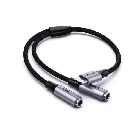 CABLU audio Ugreen, &quot;AV144&quot; USB Type-C (T) la 2 x 3.5 mm jack (M), 0.20 m, argintiu &quot;30732&quot; (include TV 0.18lei) - 6957303837328