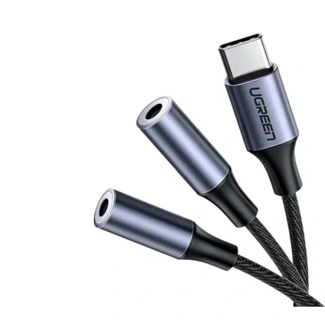 CABLU audio Ugreen, &quot;AV144&quot; USB Type-C (T) la 2 x 3.5 mm jack (M), 0.20 m, argintiu &quot;30732&quot; (include TV 0.18lei) - 6957303837328