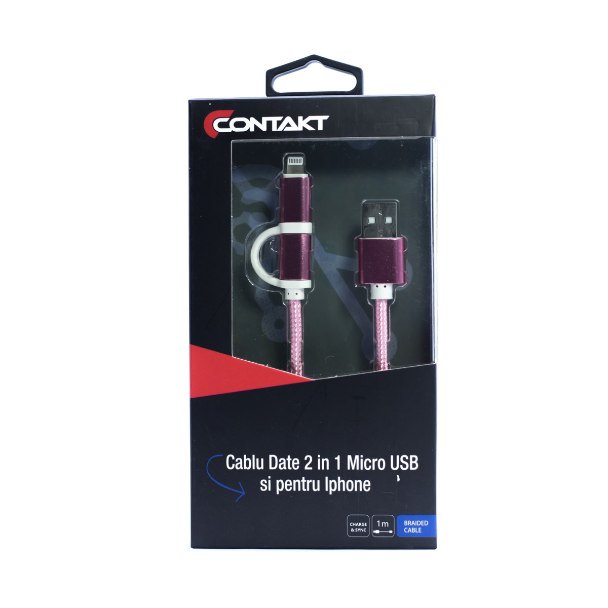 Cablu 2 in 1 lightning + micro usb Roz 1m thumb