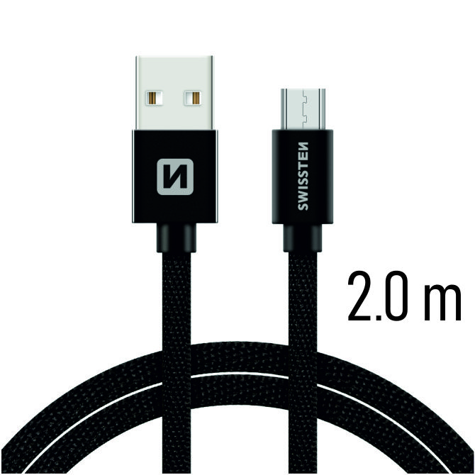 Cablu Date Micro Usb Swissten Textil, 2m Negru thumb