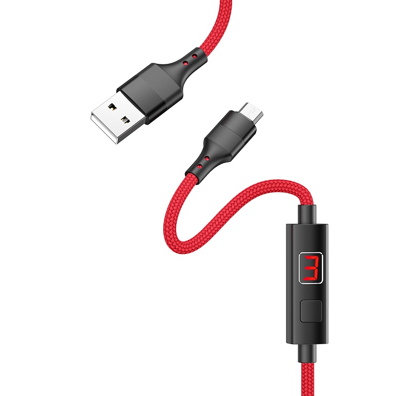 Cablu MicroUSB cu display HOCO S13 Rosu thumb