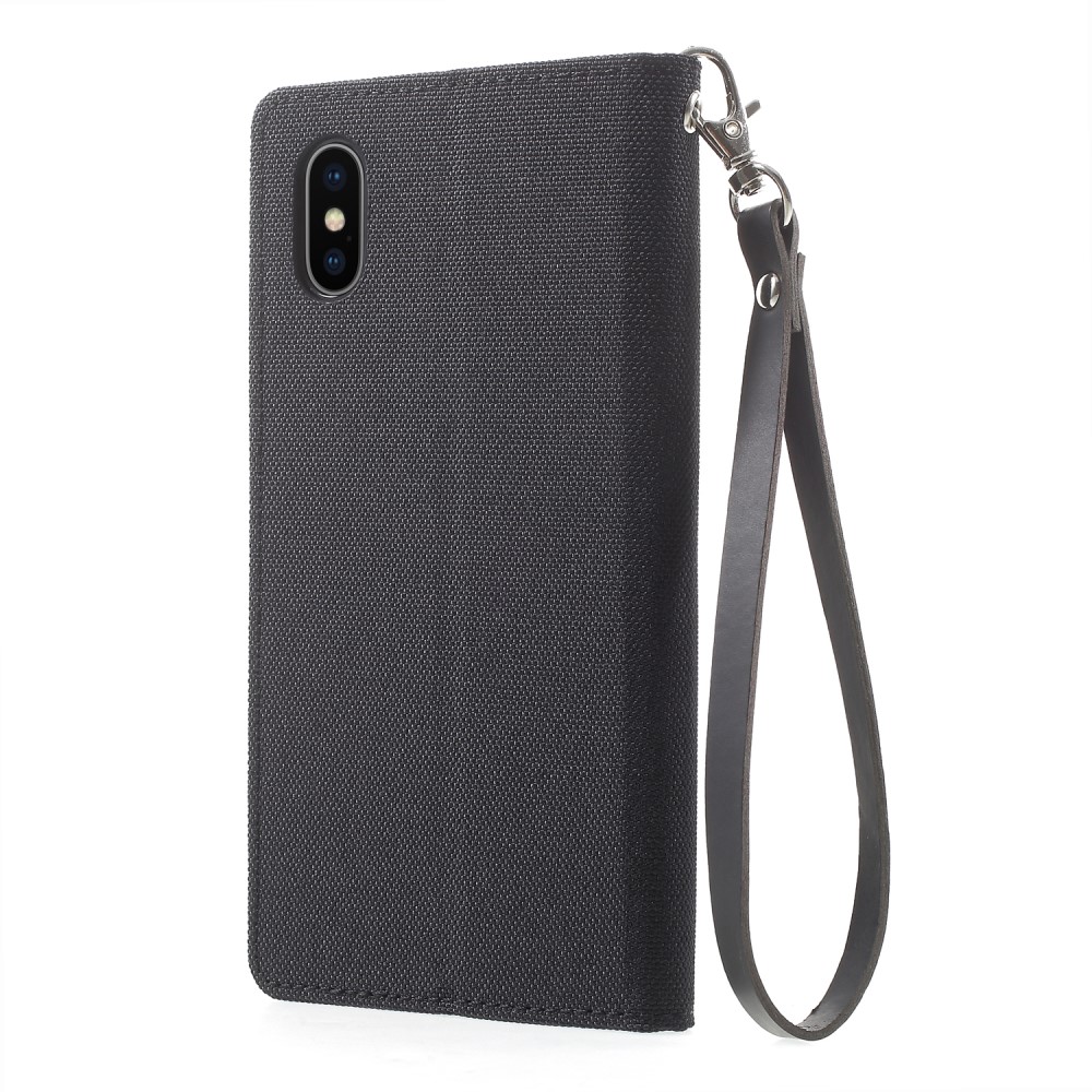 Husa Canvas iPhone X/Xs 5.8'' Stand Wallet Goospery Neagra thumb