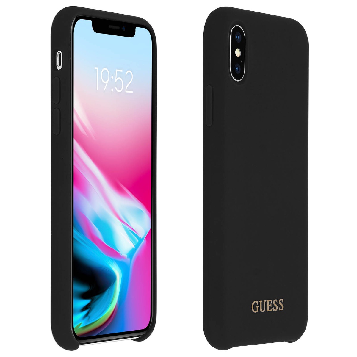 Husa Guess Silicone Cover Gold Logo iPhone X/XS, Negru thumb