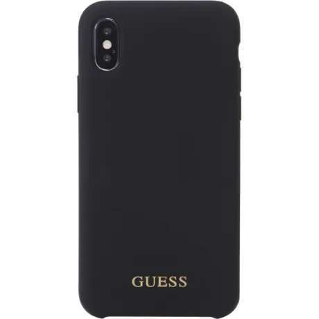 Husa Guess Silicone Cover Gold Logo iPhone X/XS, Negru