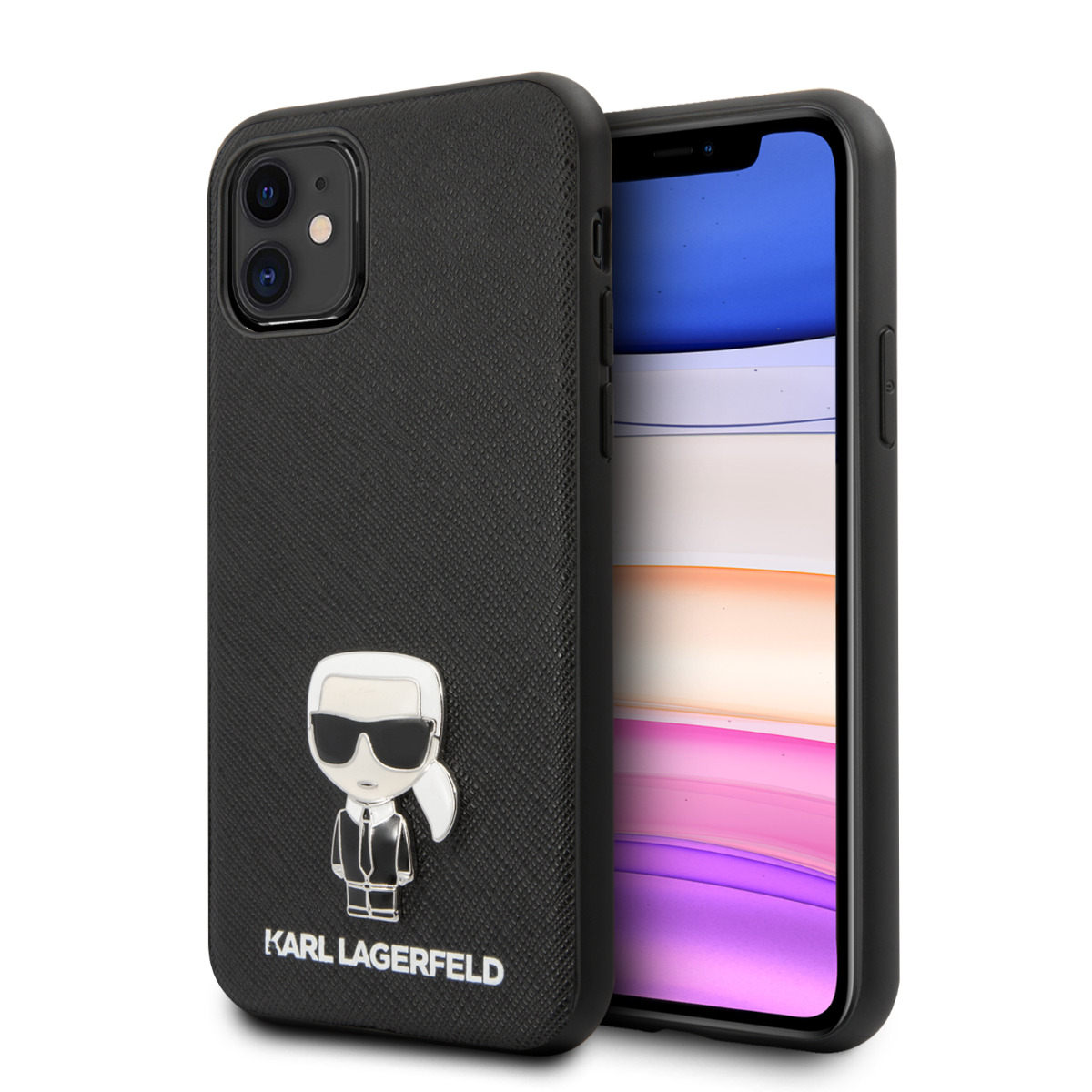 Husa iPhone 11, Karl Lagerfeld Saffiano Iconik, Negru thumb