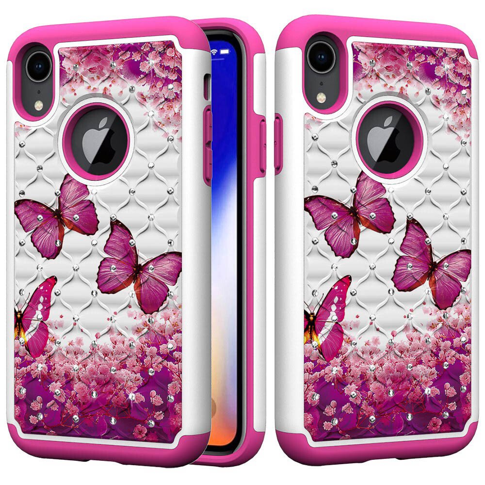 Husa iPhone XR 6.1'' Printing Rhinestone - Pink Butterfly thumb