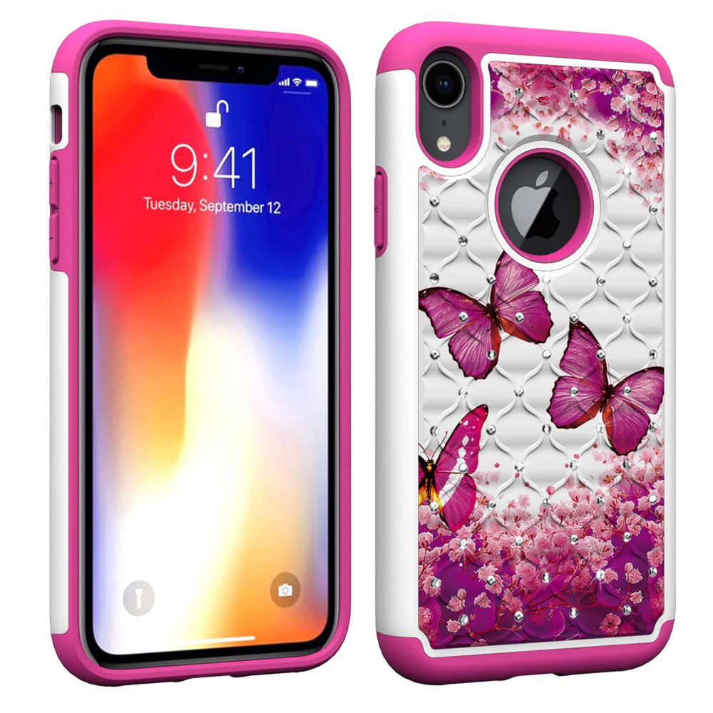 Husa iPhone XR 6.1'' Printing Rhinestone - Pink Butterfly thumb