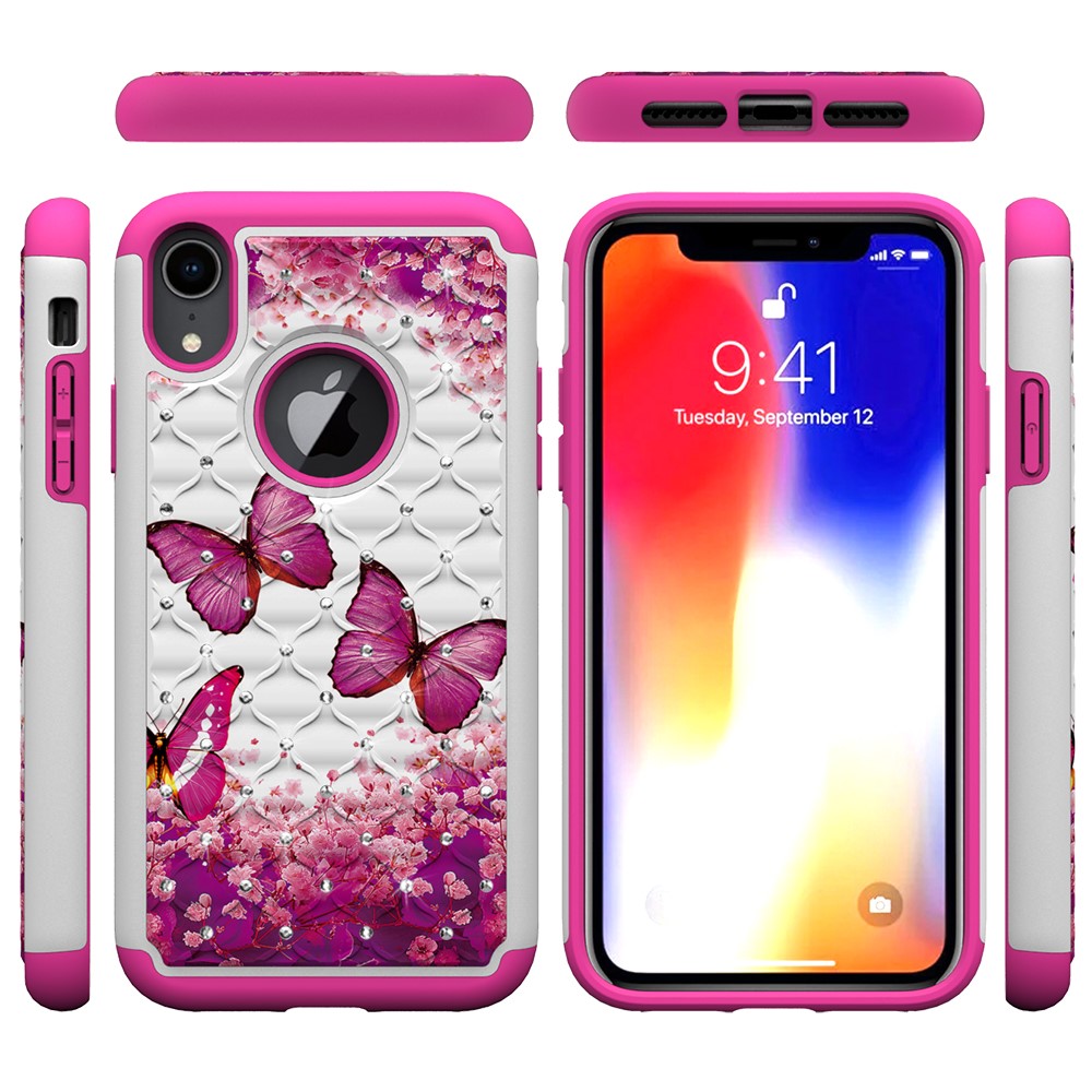 Husa iPhone XR 6.1'' Printing Rhinestone - Pink Butterfly thumb