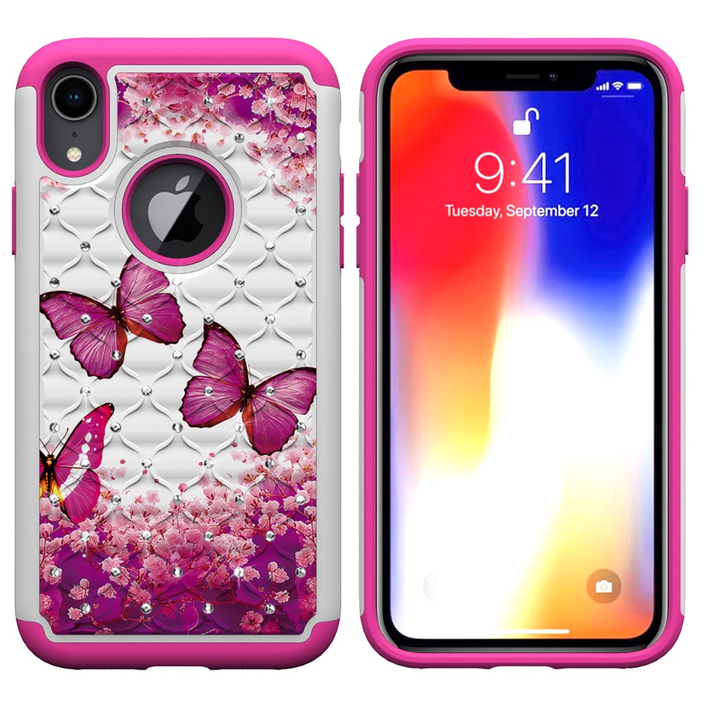 Husa iPhone XR 6.1'' Printing Rhinestone - Pink Butterfly thumb