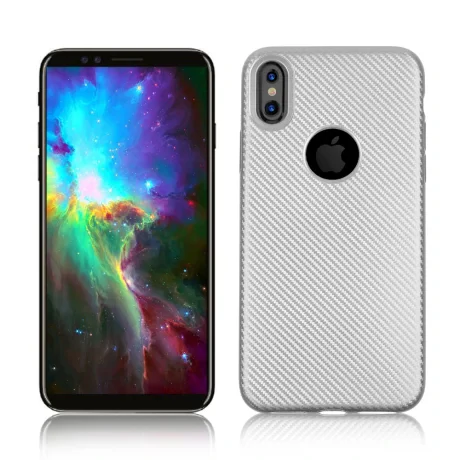 Husa iPhone X/Xs 5.8&#039;&#039; Carbon Fiber Texture Argintie