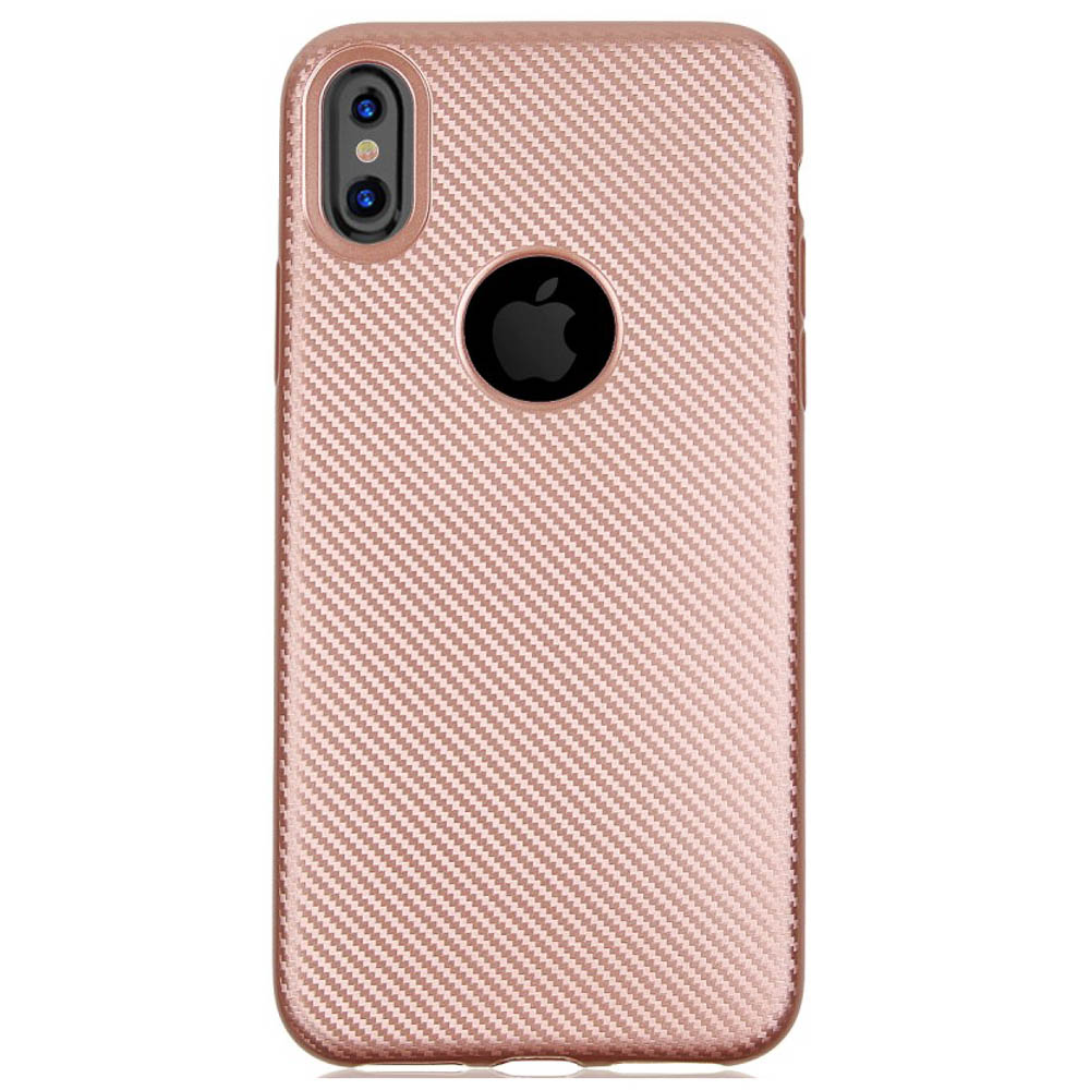 Husa iPhone X/Xs 5.8'' Carbon Fiber Texture Roz Gold thumb