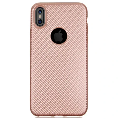 Husa iPhone X/Xs 5.8&#039;&#039; Carbon Fiber Texture Roz Gold