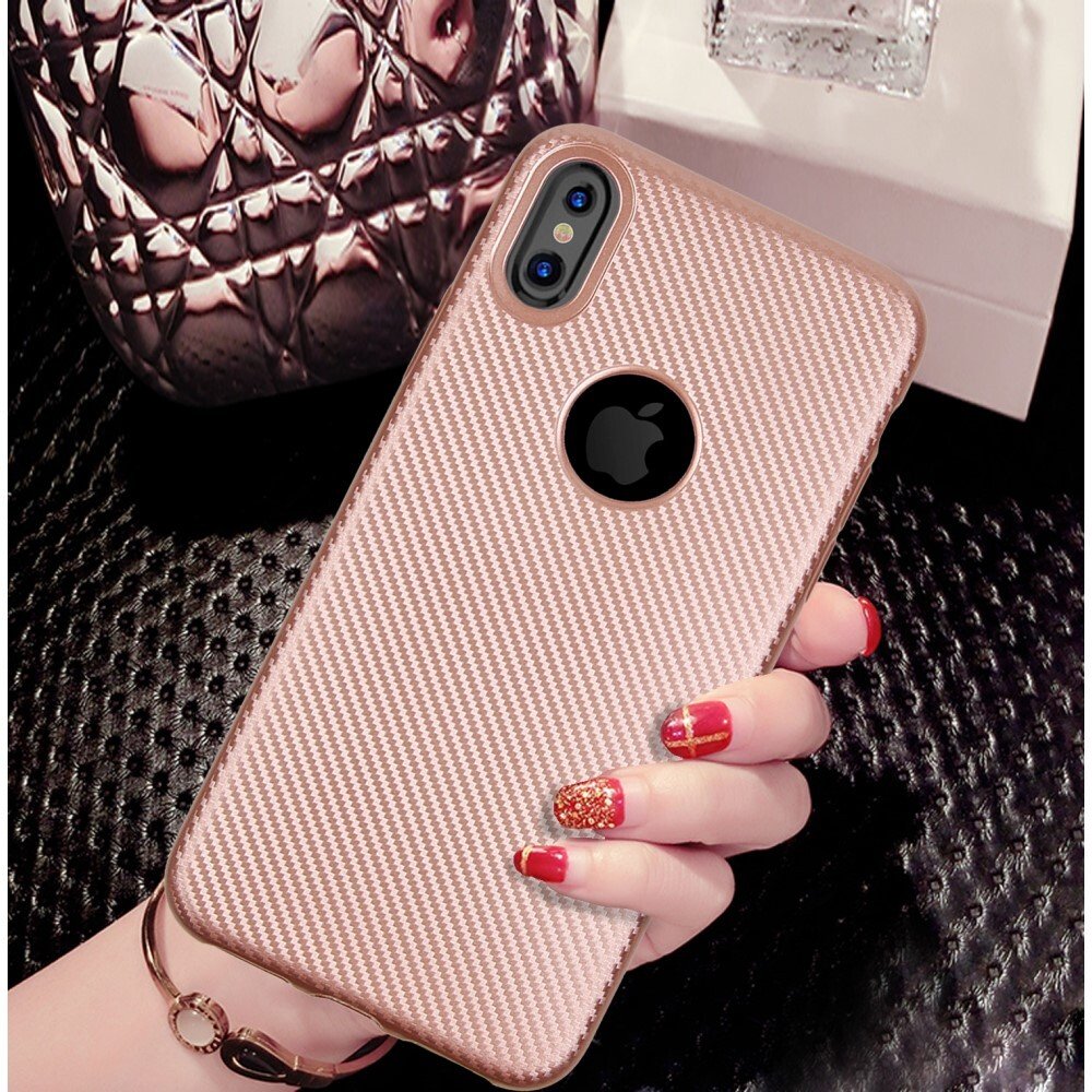 Husa iPhone X/Xs 5.8'' Carbon Fiber Texture Roz Gold thumb