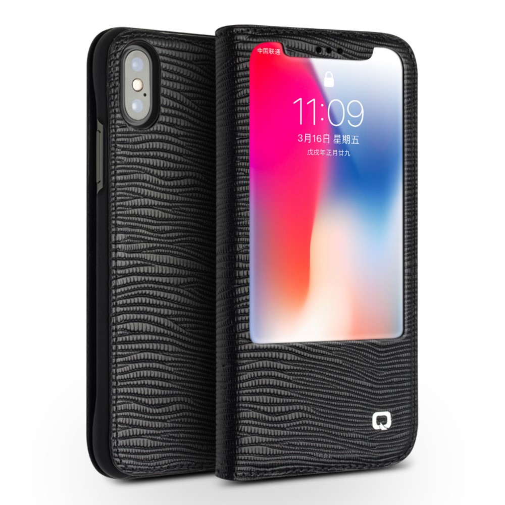 Husa iPhone X/Xs 5.8'' Lizard Texture Qialino Neagra thumb