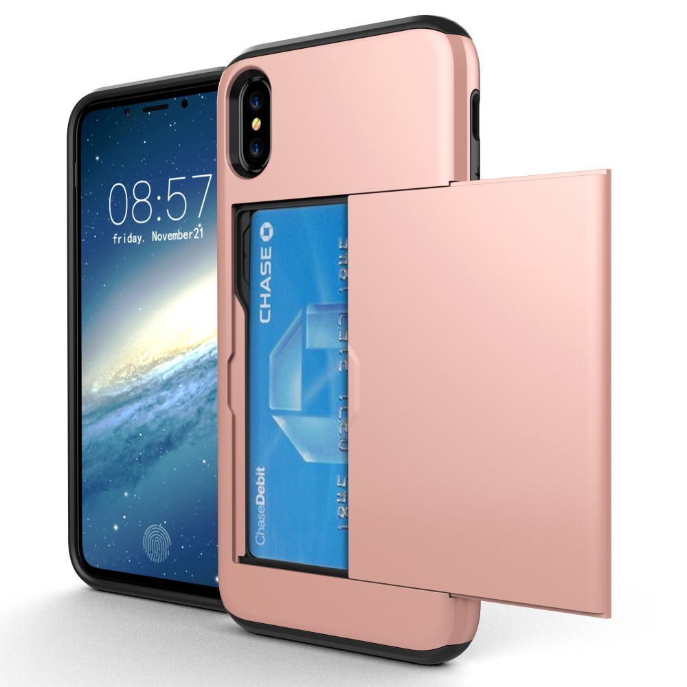 Husa iPhone X/Xs 5.8'' Sliding Card Holder Roz Gold thumb