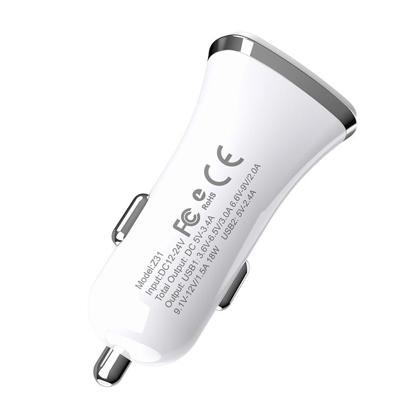 Incarcator auto QC3.0 + Cablu Micro USB Alb Z31 Hoco  thumb