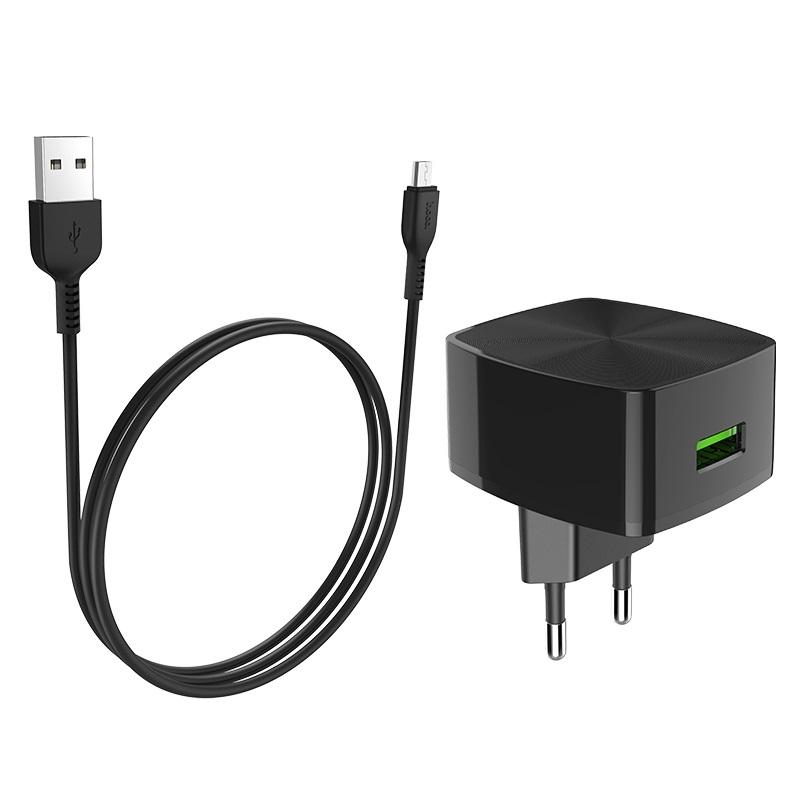 Incarcator retea 1xUSB C70A+Cablu Date Micro USB Negru Hoco thumb