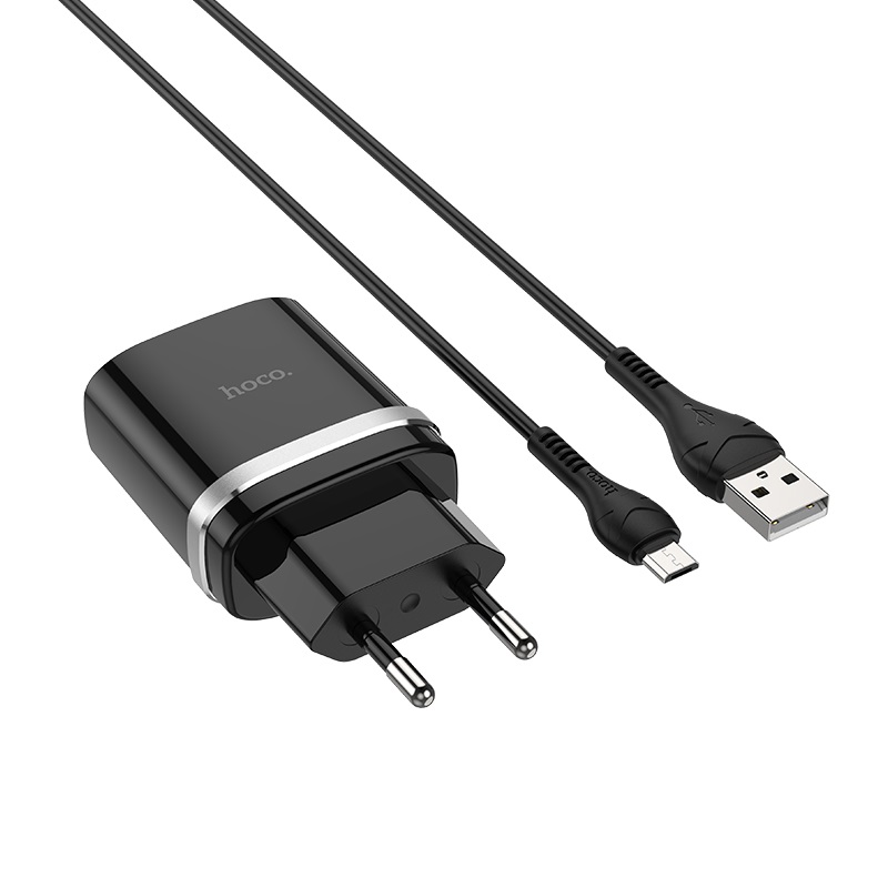 Incarcator retea rapid C12Q + cablu Micro USB Negru Hoco thumb