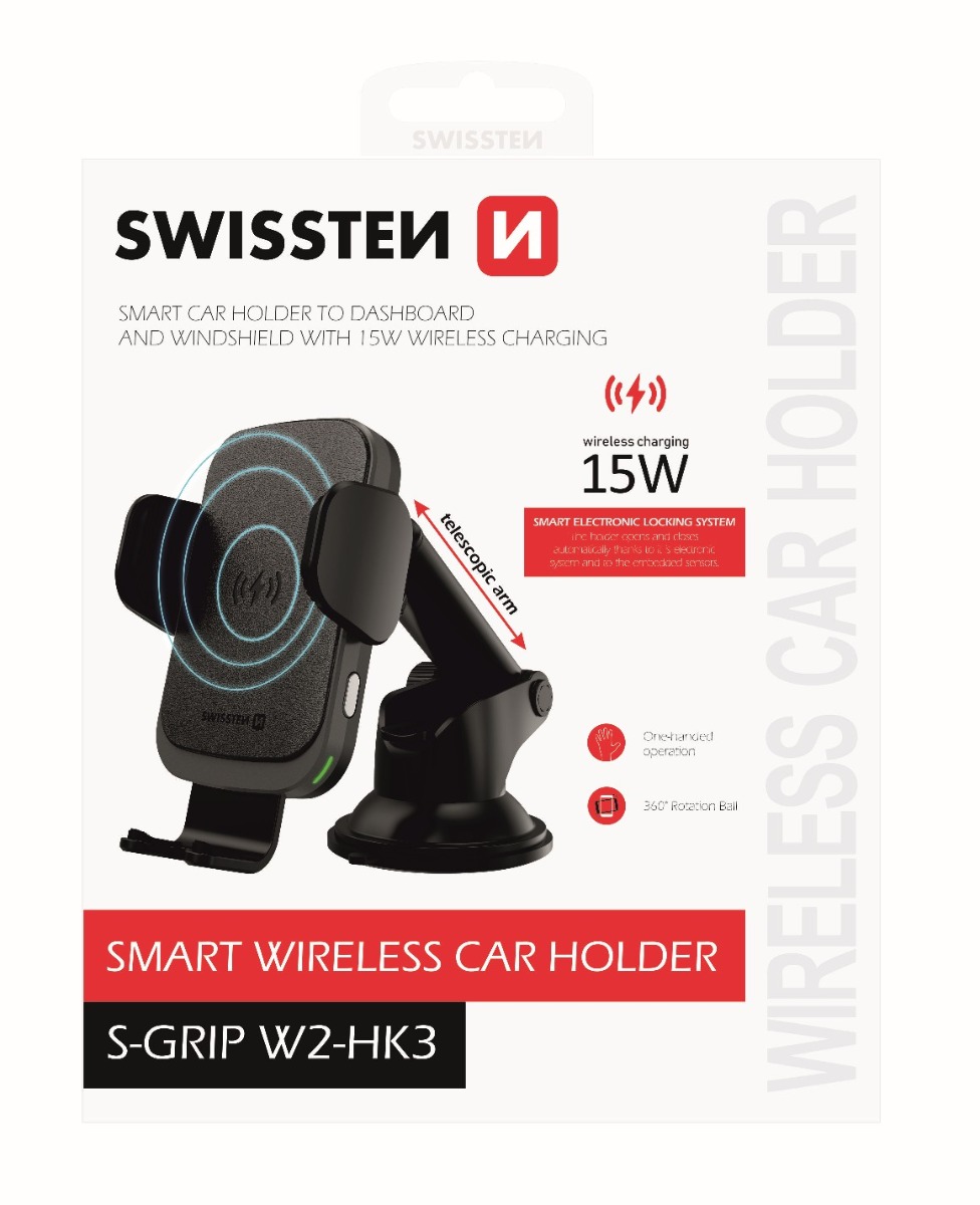 Kit Suport Auto+Incarcator Wireless Swissten S-GRIP W2-HK3 15W Negru thumb