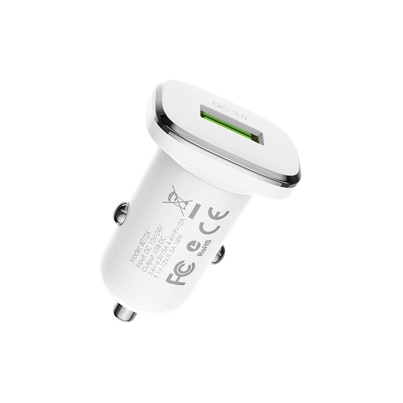 Set Incarcator Auto Borofone BZ12A 1xUSB+Cablu Date Micro Usb 1m Alb thumb